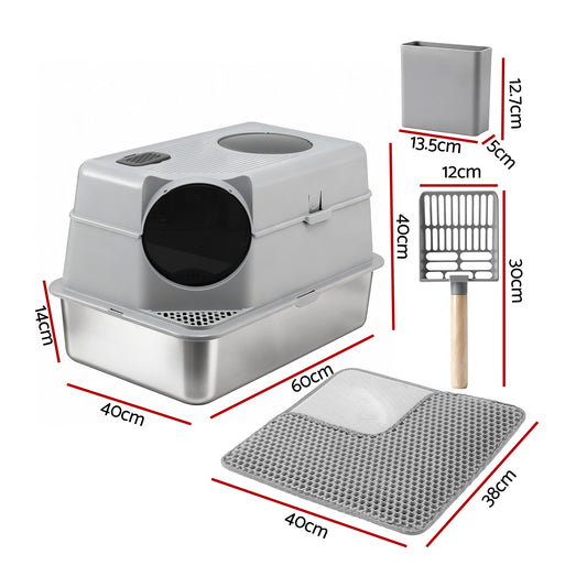 Large high sided stainless steel open cat litter tray