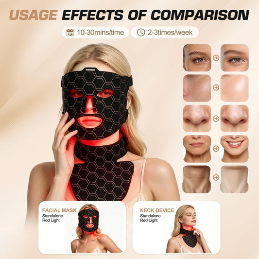 Silicone face and neck light therapy mask with remote control