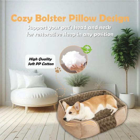 Dark gray washable orthopedic pet bed with raised pillow edges and removable sleeping mat
