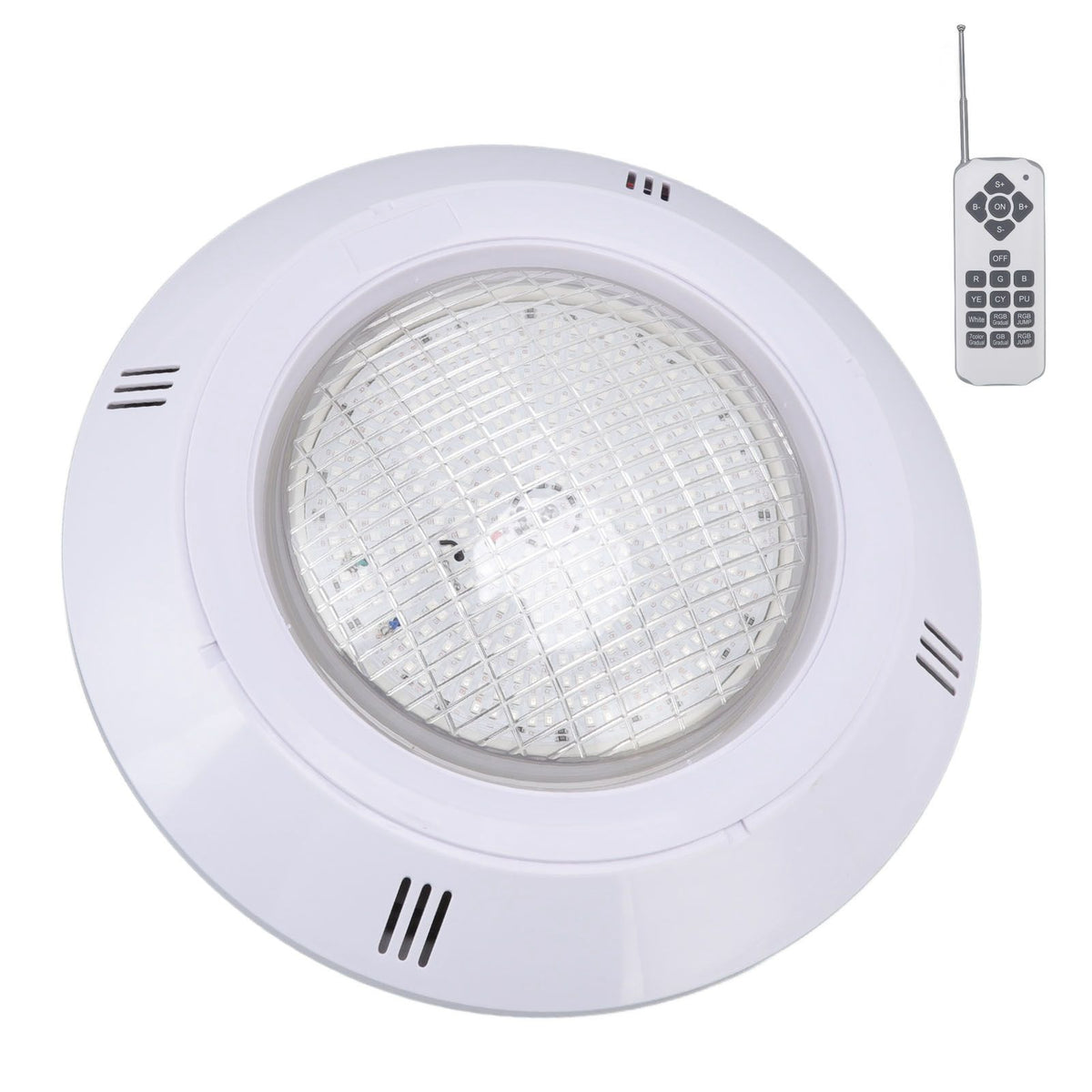 RGB pool LED light with remote control, installation panel and accessories