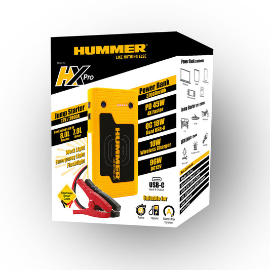 Hummer HX Pro jump starter powerbank with cables, carry bag and LED lights