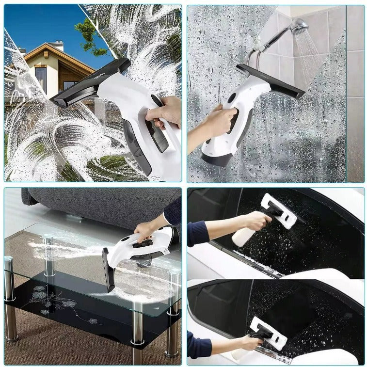 White cordless window vacuum cleaner kit with spray bottle and squeegee head