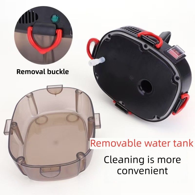 White portable steam cleaner with tank, hose and brush attachments
