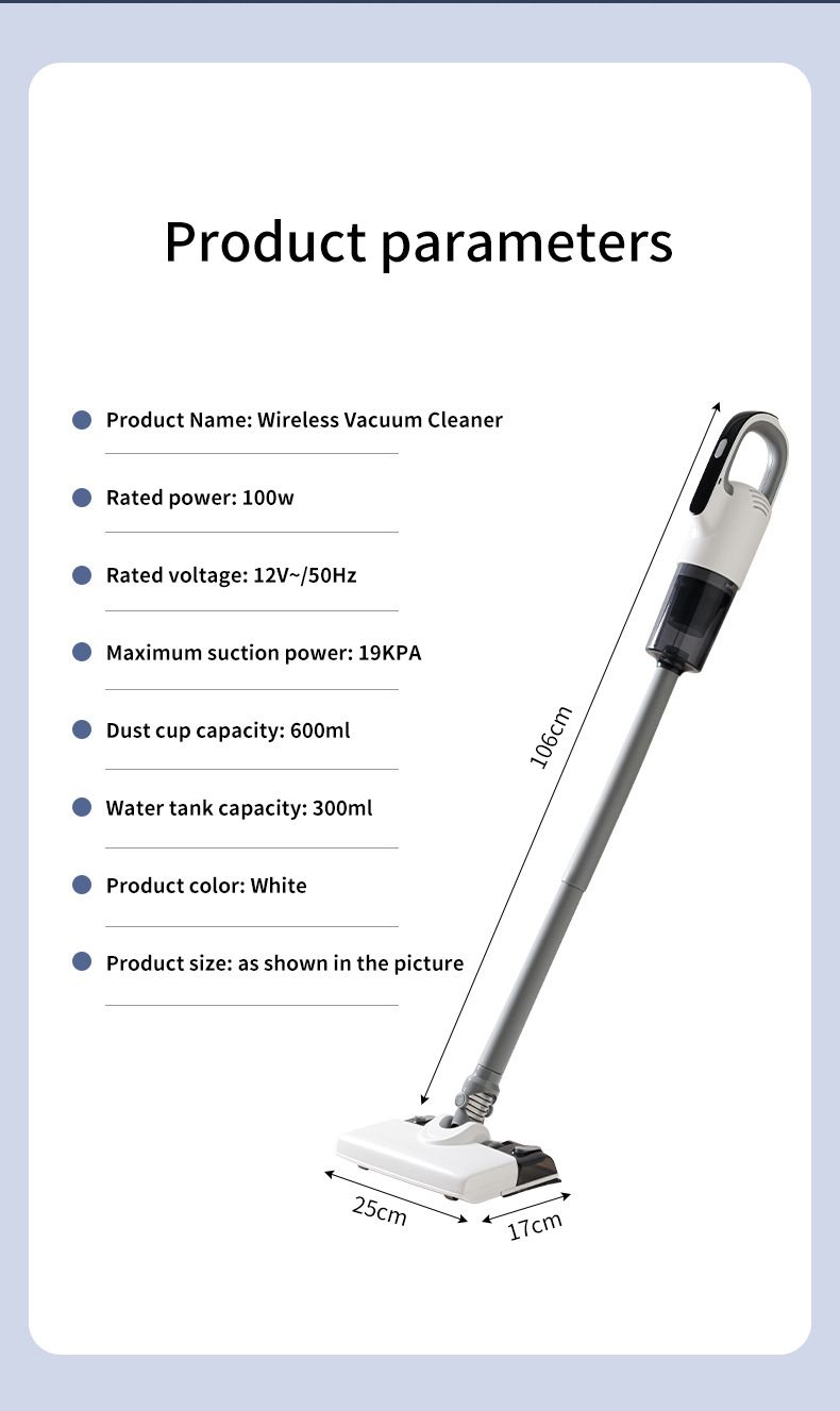 White cordless vacuum and mop combo with stick handle, swivel head and detachable tank