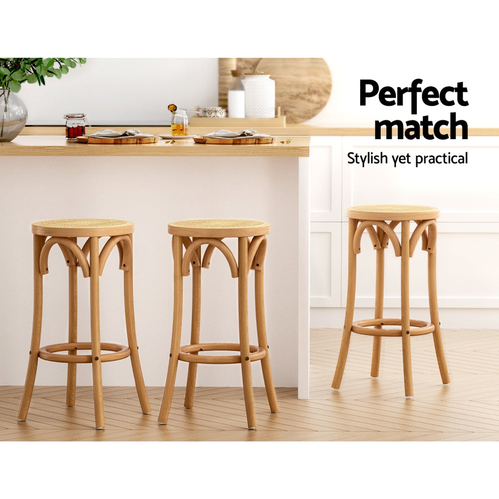 Artiss bar stool with pine beech wood frame and rattan seat