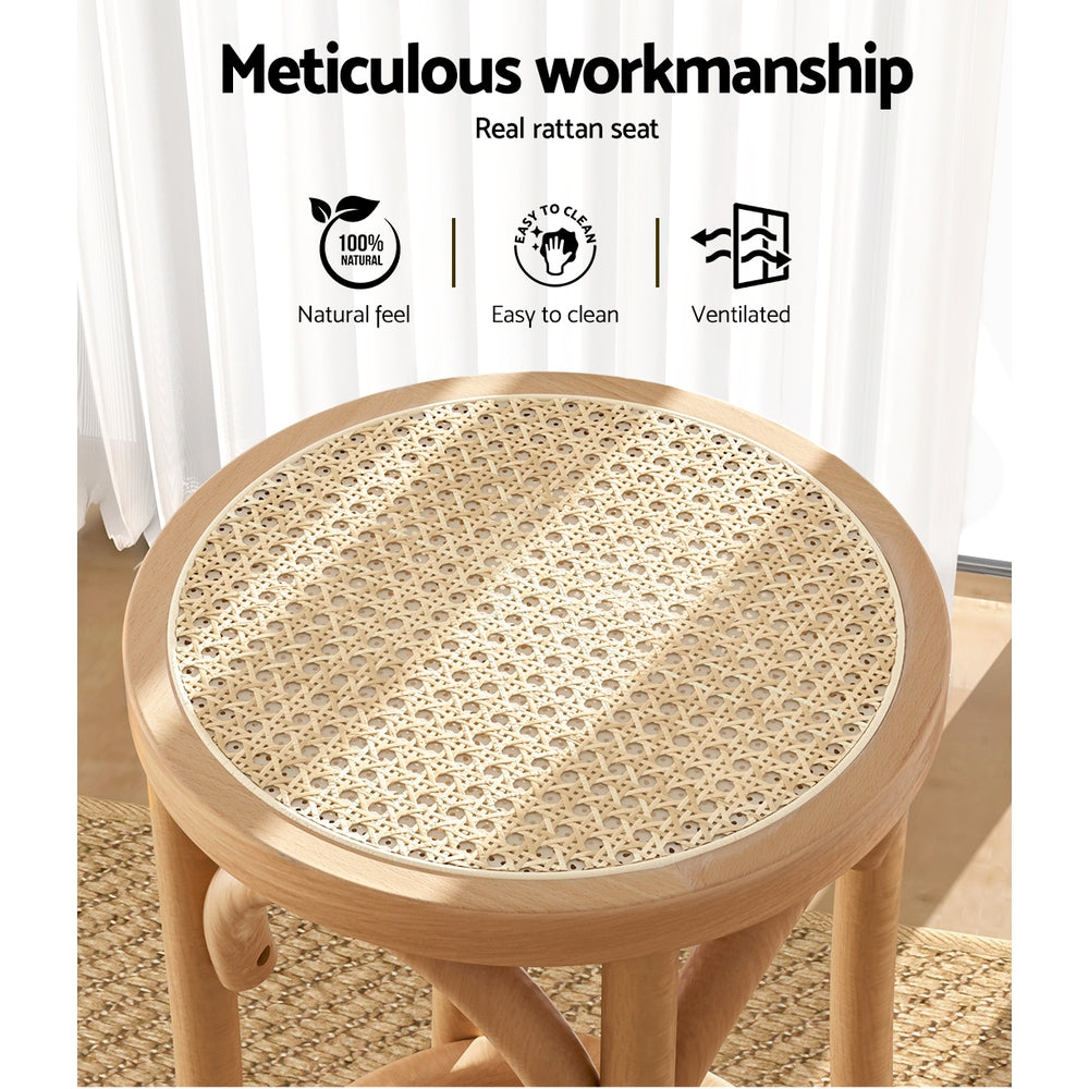 Artiss bar stool with pine beech wood frame and rattan seat