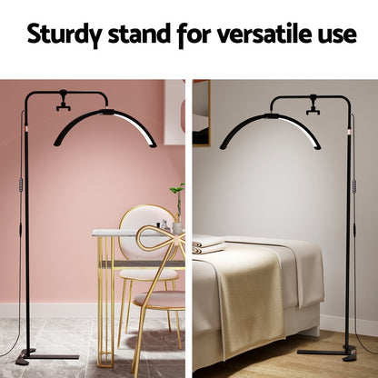 Half moon LED beauty light on a stand with detachable phone holder
