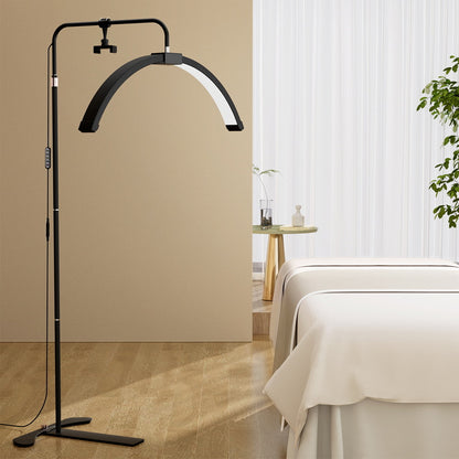 Half moon LED beauty light on a stand with detachable phone holder