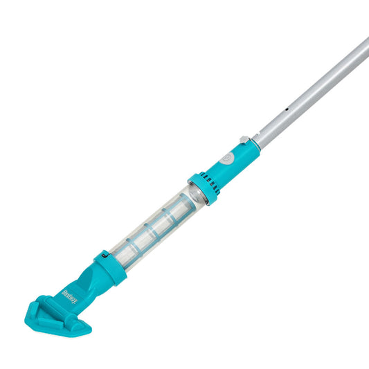 Bestway cordless pool vacuum with extendable pole and white and blue body