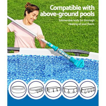Bestway cordless pool vacuum with extendable pole and white and blue body