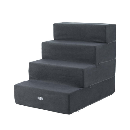 Dark grey foam dog ramp and step with four steps for sofas or beds