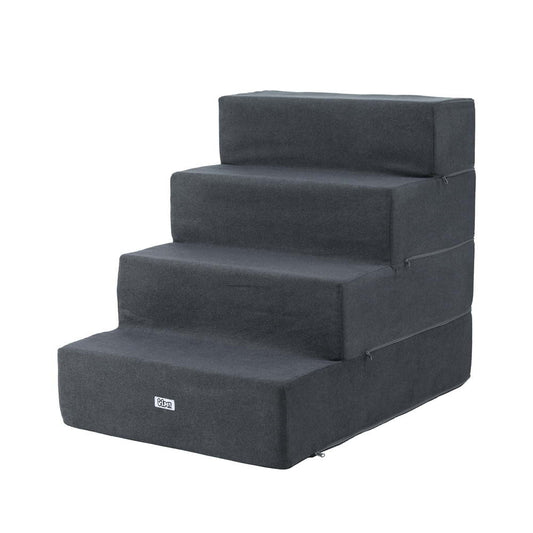 Dark grey foam dog ramp and step with four steps for sofas or beds