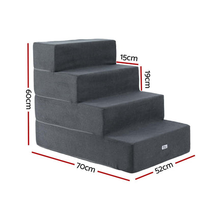 Dark grey foam dog ramp and step with four steps for sofas or beds