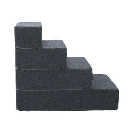 Dark grey foam dog ramp and step with four steps for sofas or beds