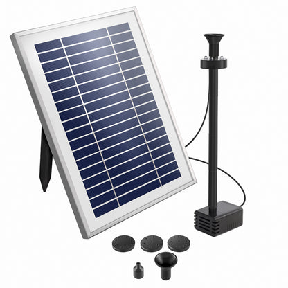 Solar powered garden fountain with LED lights, pump and solar panel