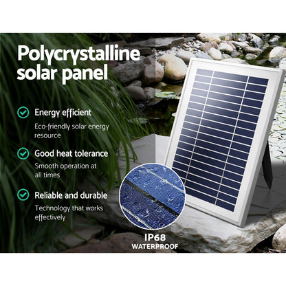 Solar powered garden fountain with LED lights, pump and solar panel