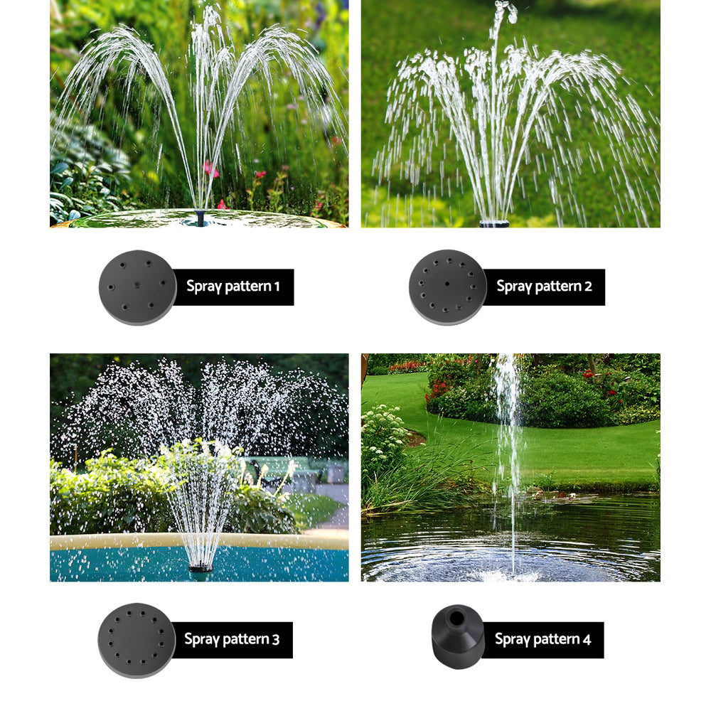 Solar powered garden fountain with LED lights, pump and solar panel