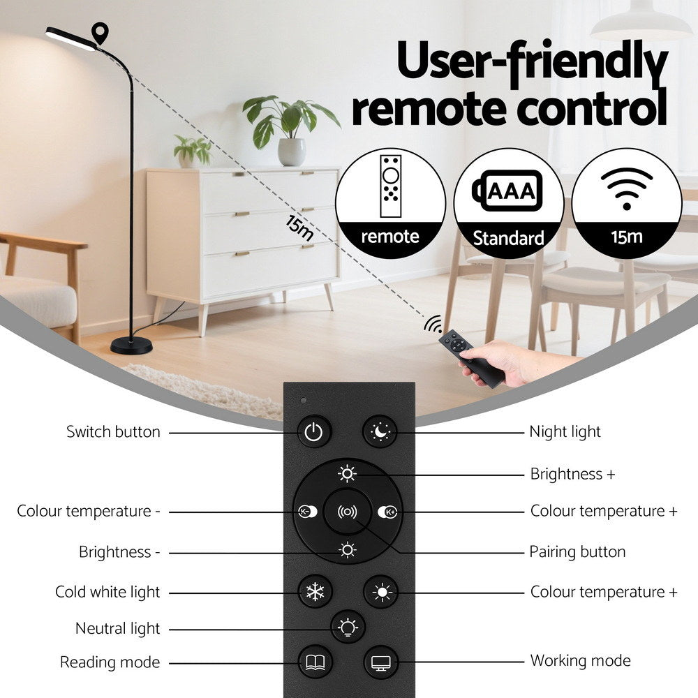 Artiss LED floor lamp with remote control and adjustable gooseneck