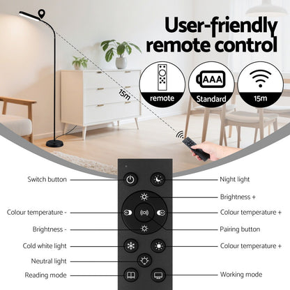 Artiss LED floor lamp with remote control and adjustable gooseneck
