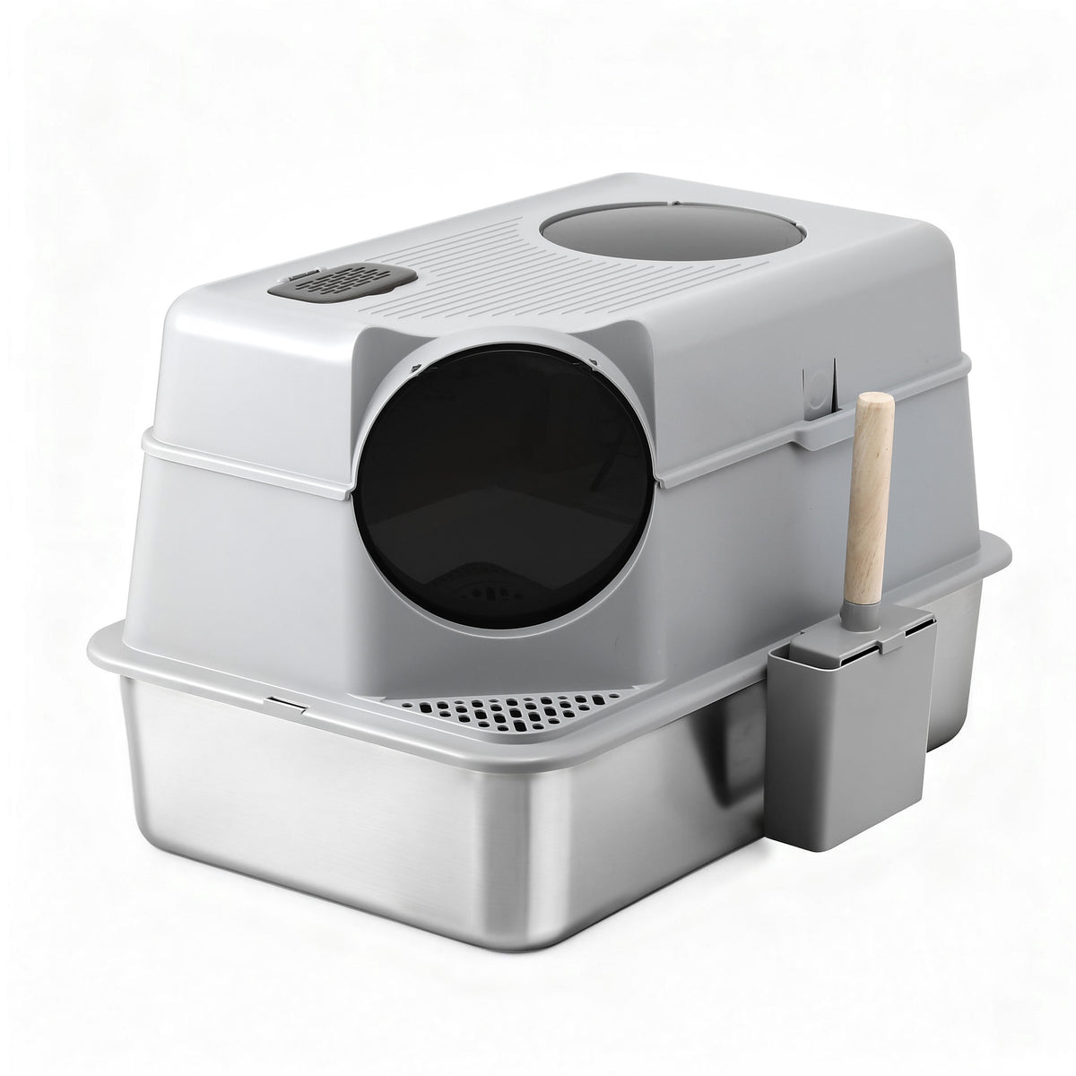 Large high sided stainless steel open cat litter tray