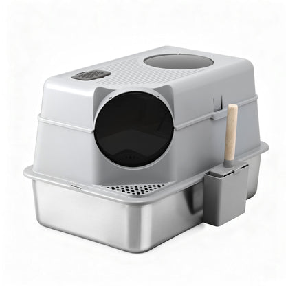 Large high sided stainless steel open cat litter tray