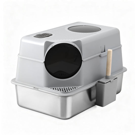 Large high sided stainless steel open cat litter tray