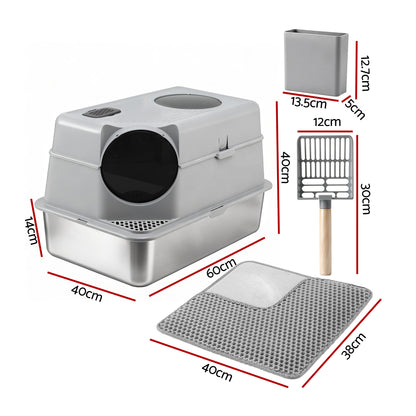 Large high sided stainless steel open cat litter tray