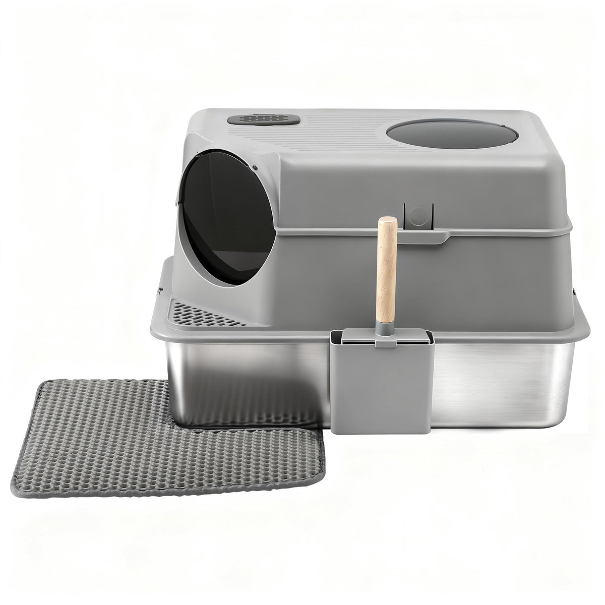 Large high sided stainless steel open cat litter tray