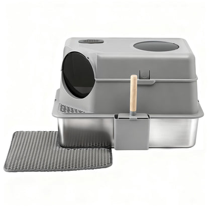 Large high sided stainless steel open cat litter tray