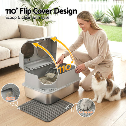 Large high sided stainless steel open cat litter tray