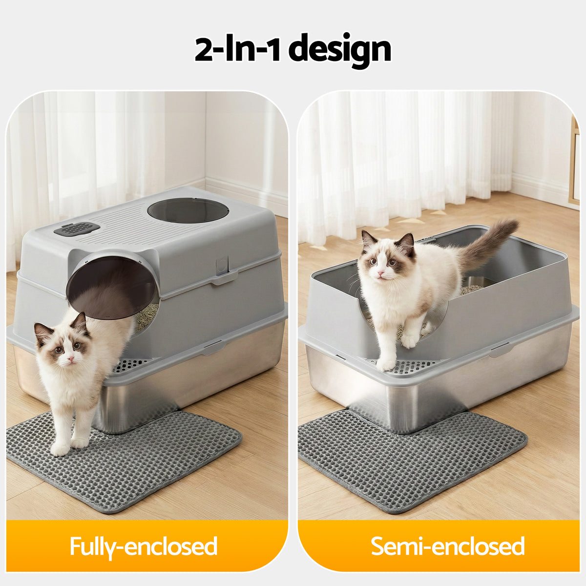 Large high sided stainless steel open cat litter tray