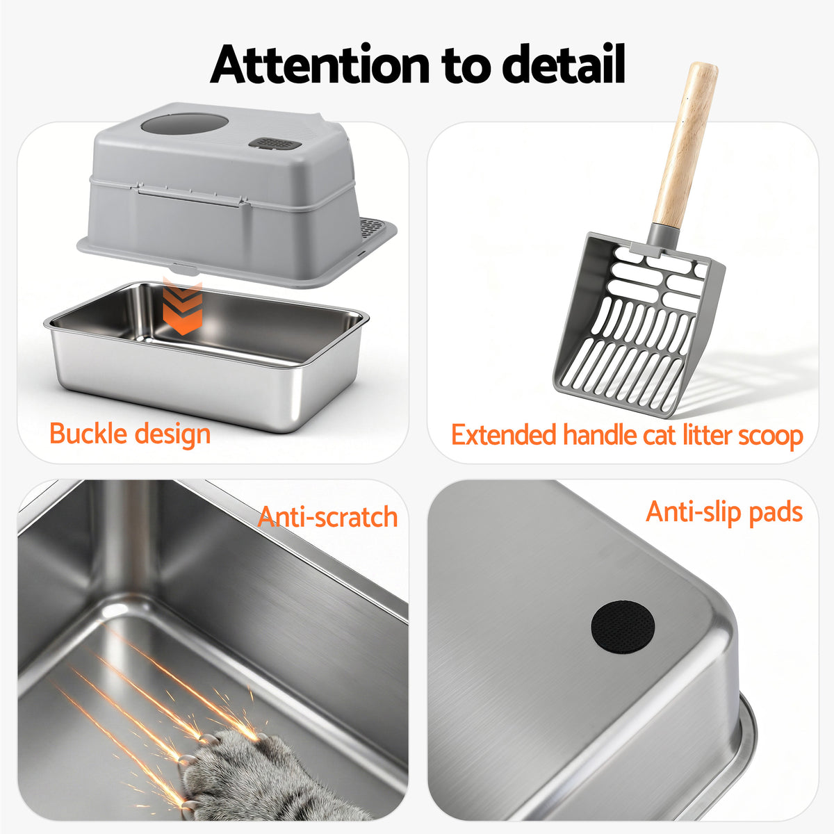 Large high sided stainless steel open cat litter tray
