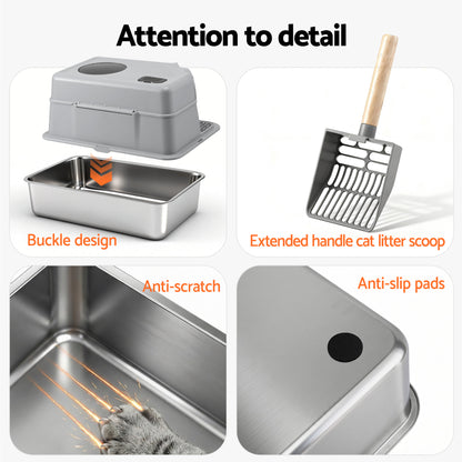 Large high sided stainless steel open cat litter tray