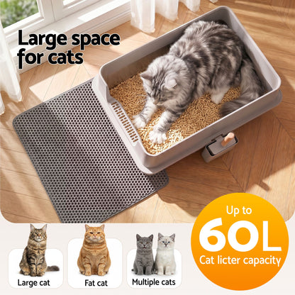 Extra large semi-enclosed stainless steel cat litter box in grey