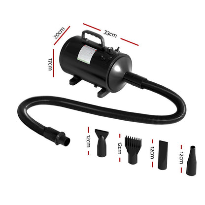 Black i.Pet pet hair dryer with hose and four nozzles