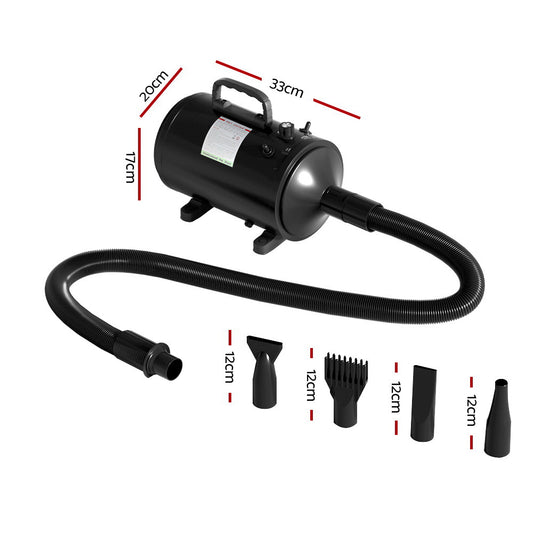 Black i.Pet pet hair dryer with hose and four nozzles