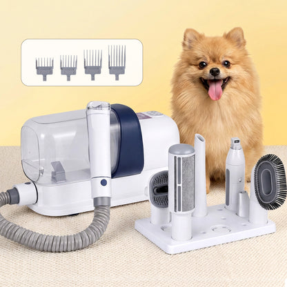 White 7-in-1 pet grooming kit with vacuum and comb attachments