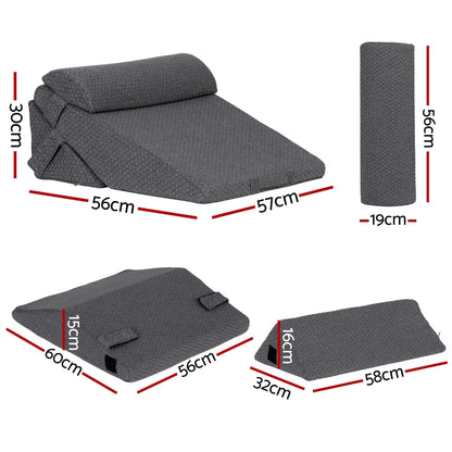 Grey adjustable wedge pillow with layered foam design and jacquard cover