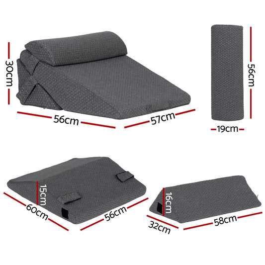 Grey adjustable wedge pillow with layered foam design and jacquard cover