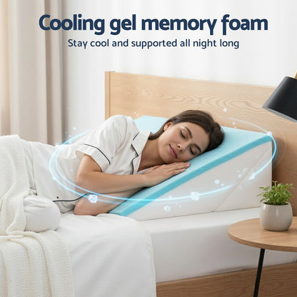 Grey adjustable wedge pillow with layered foam design and jacquard cover