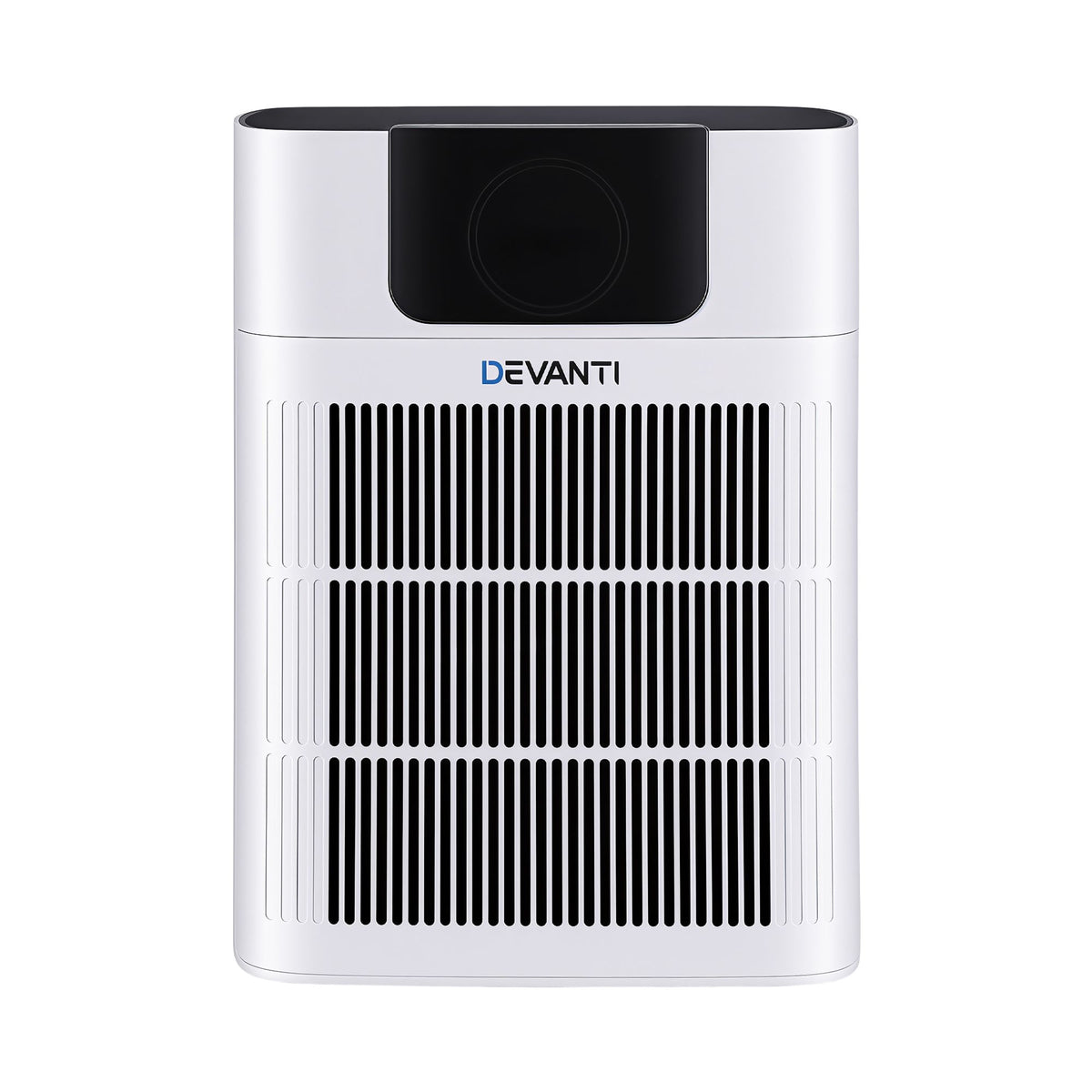 White pet air purifier with PM2.5 display standing in a living room