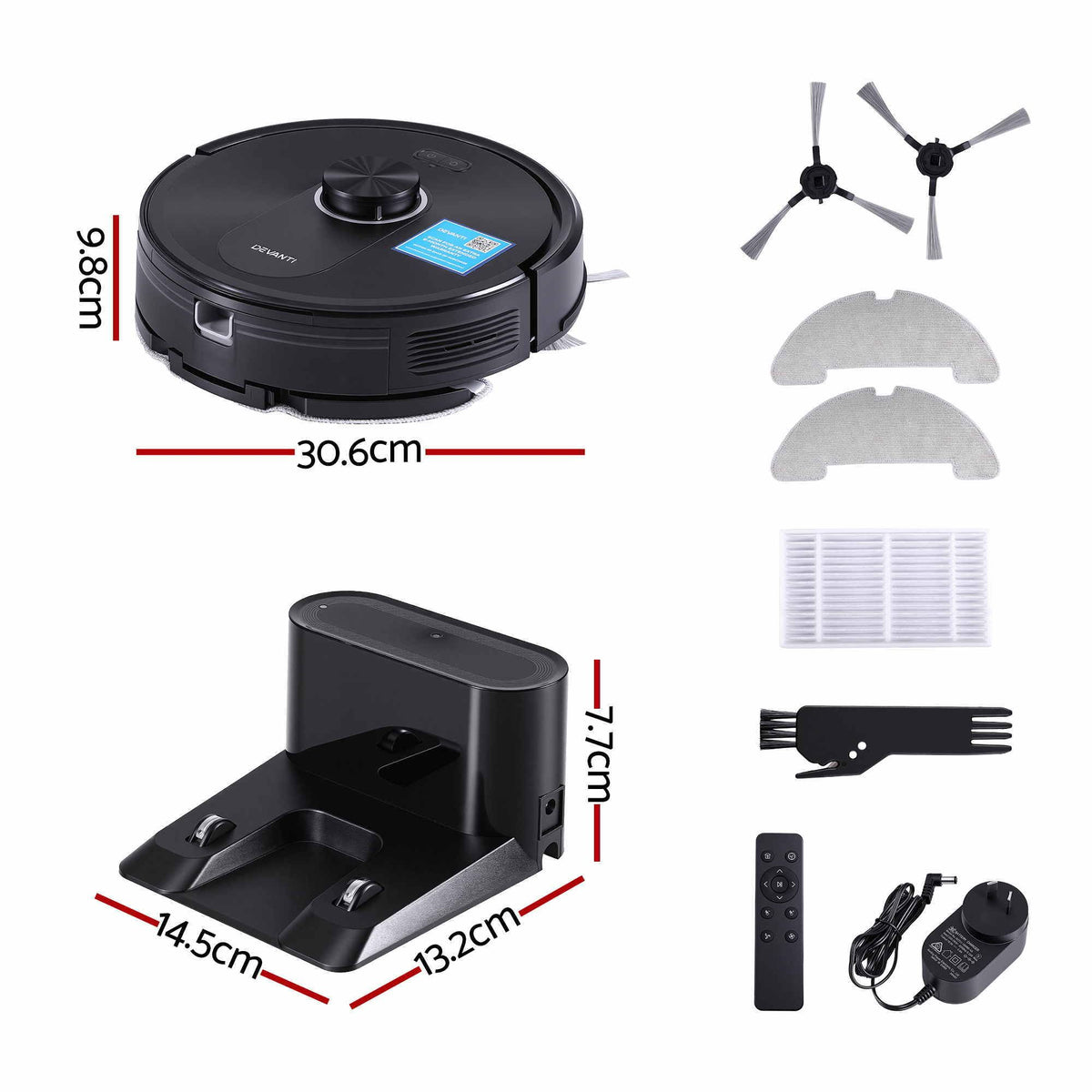 DEVANTI robot vacuum cleaner with dock station and remote control