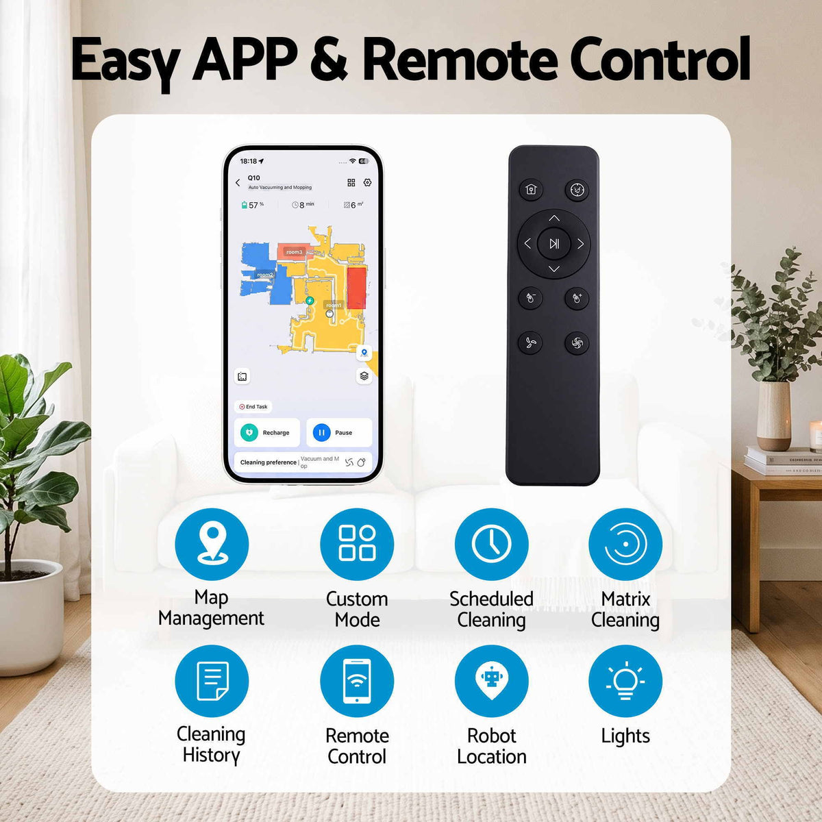 DEVANTI robot vacuum cleaner with dock station and remote control