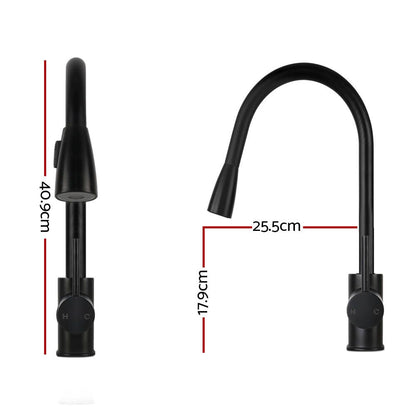 Matte black pull-out kitchen mixer tap with curved spout and single lever handle