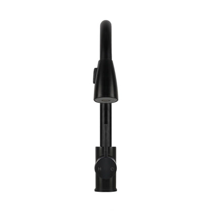 Matte black pull-out kitchen mixer tap with curved spout and single lever handle