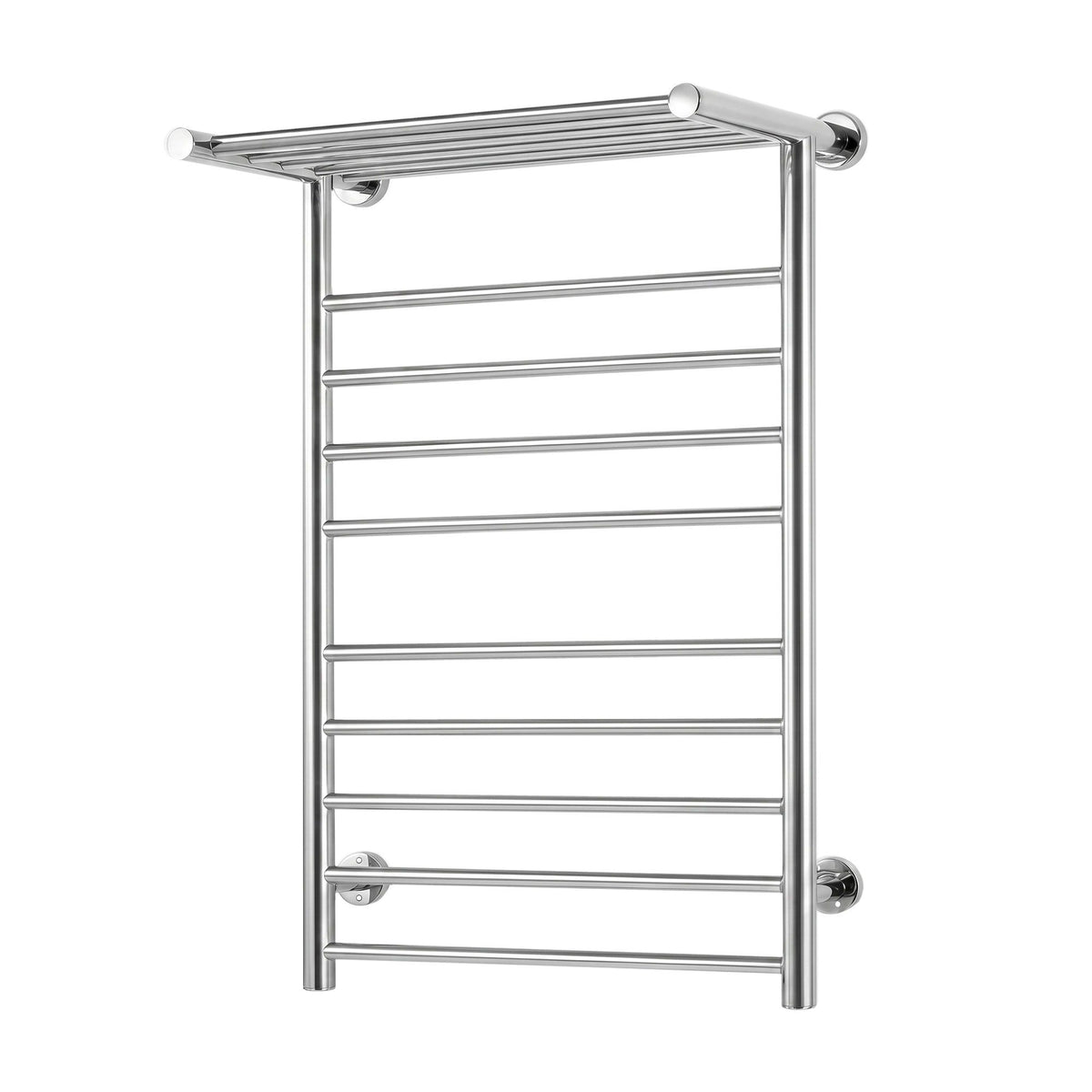 Wall mounted polished stainless steel heated towel rail with 14 bars