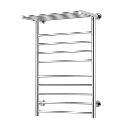Wall mounted polished stainless steel heated towel rail with 14 bars