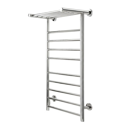 Wall mounted polished stainless steel heated towel rail with 14 bars