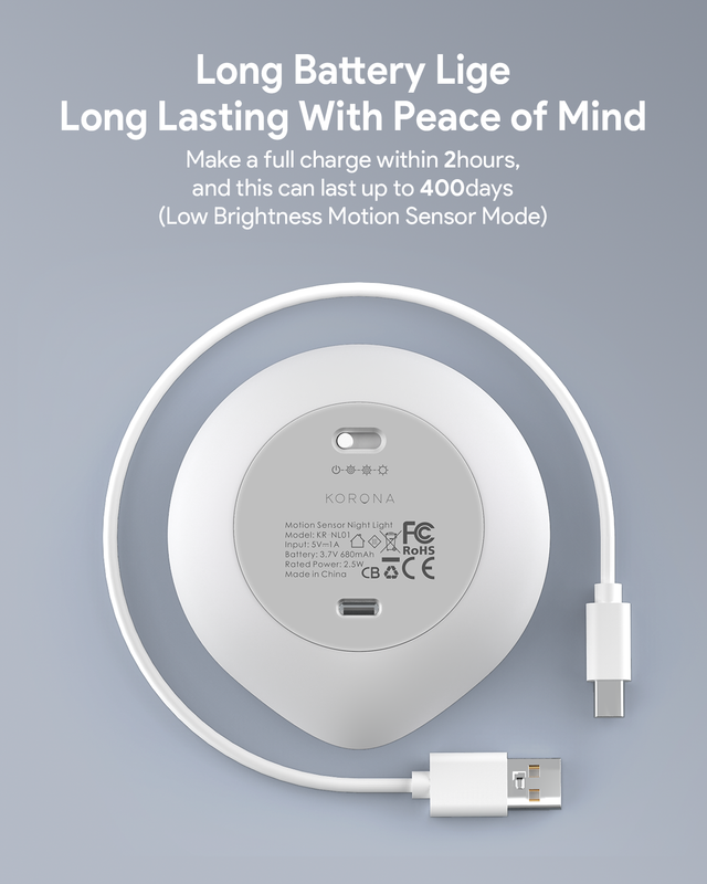 White stick-on motion sensor night light for indoor use