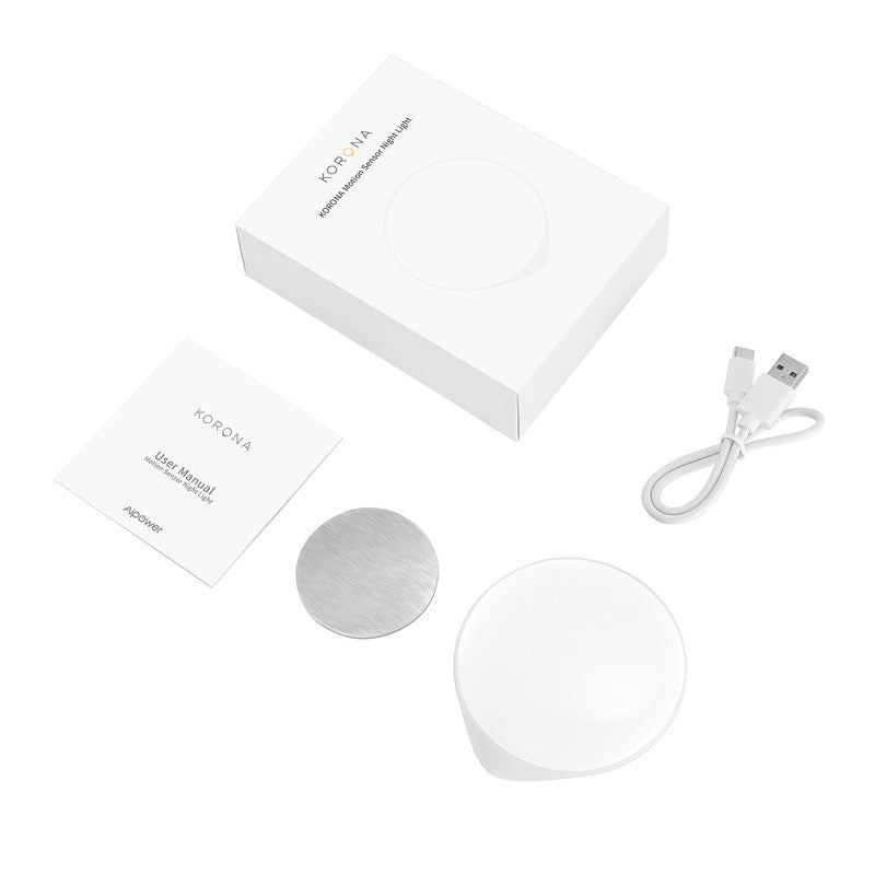 White stick-on motion sensor night light for indoor use